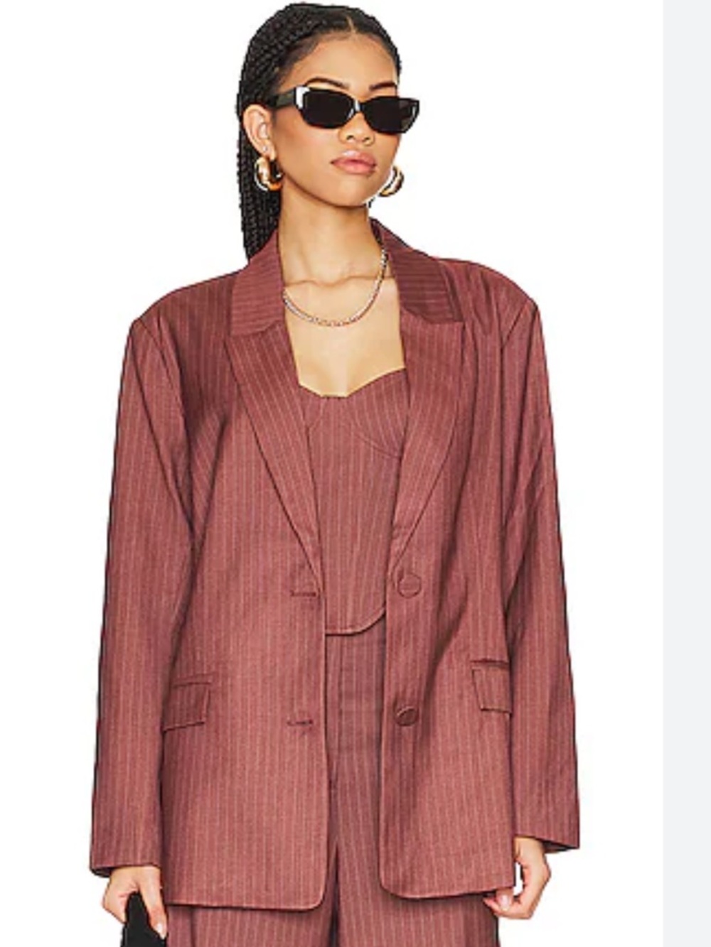Bardot Blazer Womens size small pinstripe chestnut oversized Jacket front Button
